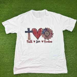 Vintage Graphic Tee XL Sunflower Cross Shirt USA Faith Love Freedom NWOT 1980s